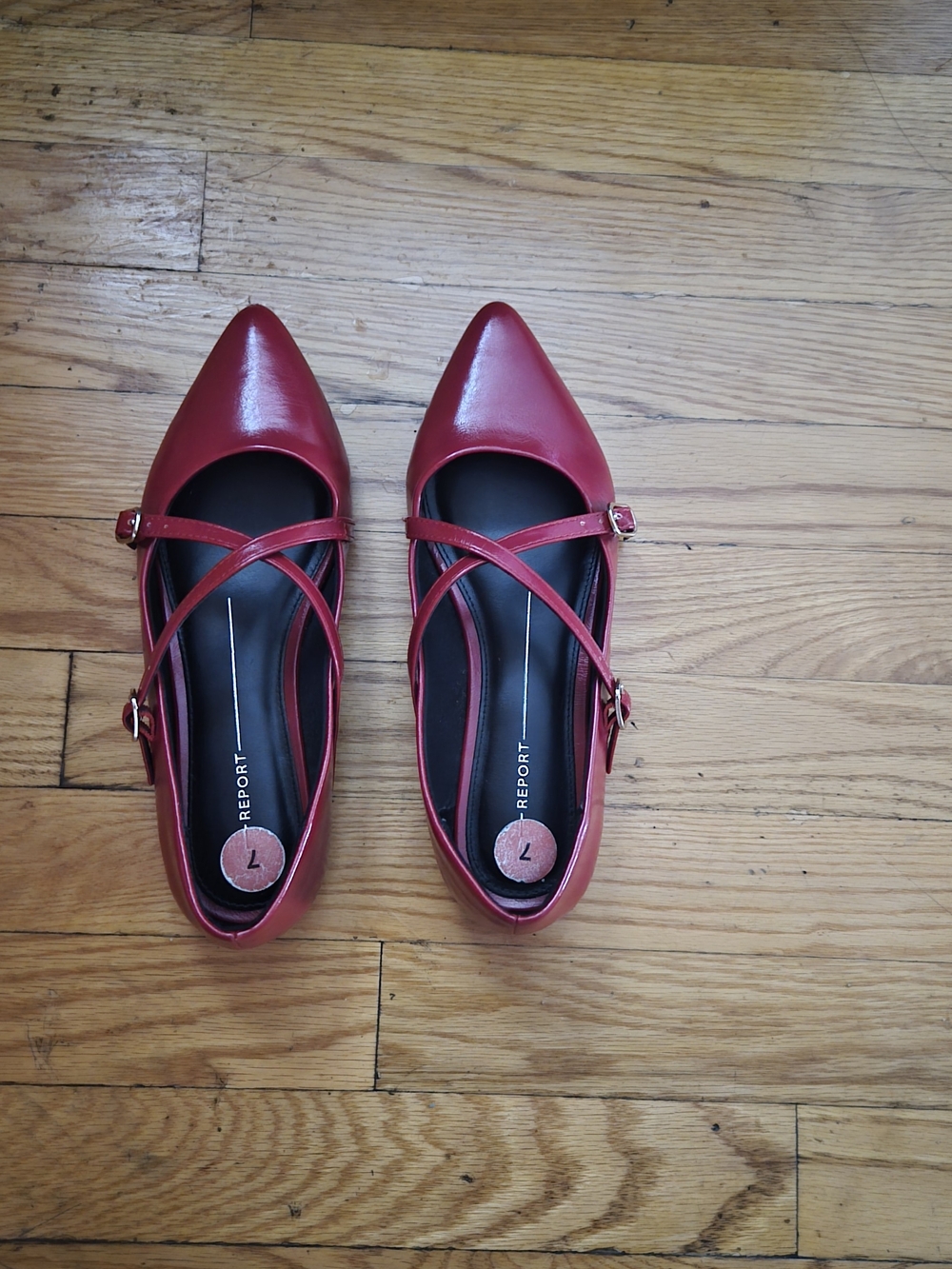 Report Burgundy Pointed-Toe Crisscross Strap Flats